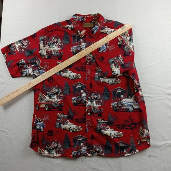 Clearwater Outfitters Mens XXL Christmas Shirt Classic Cars Santa Route 66 Red - Picture 9 of 14